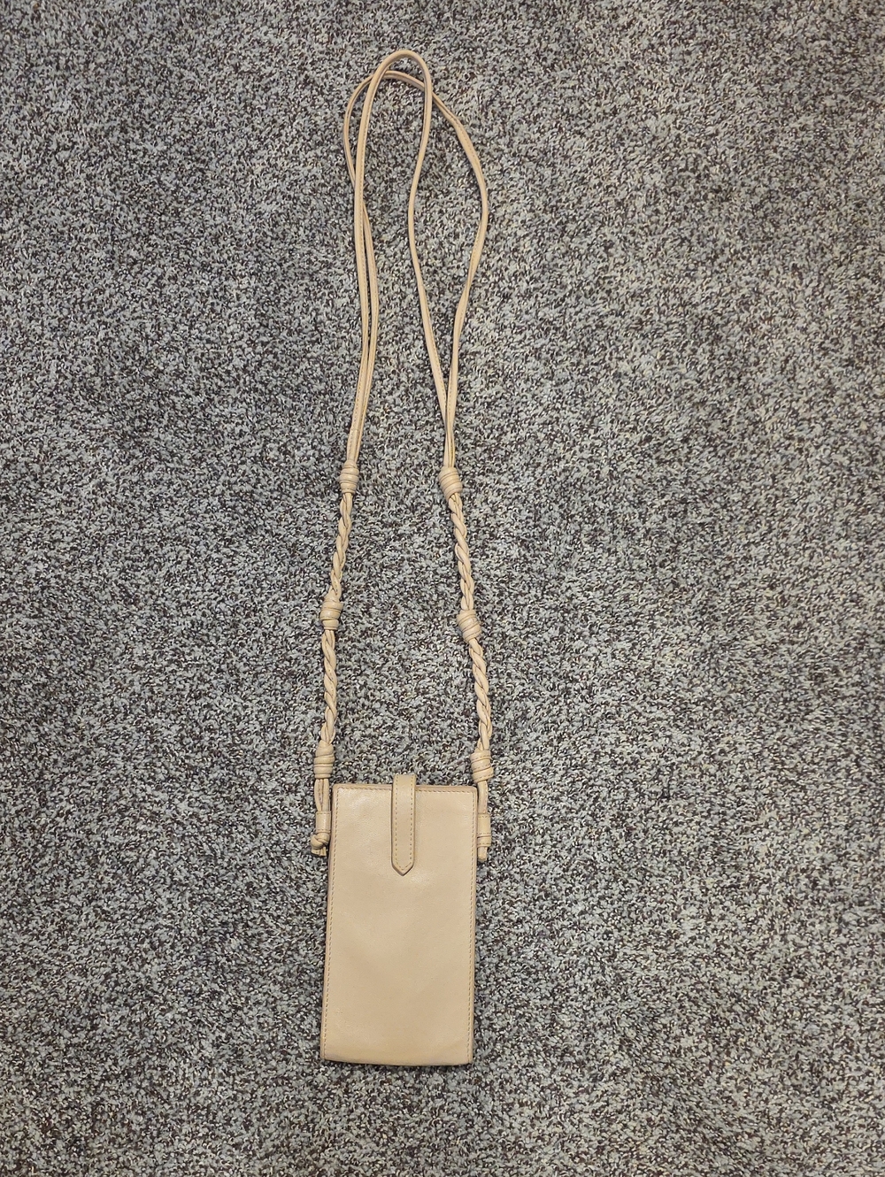 Massimo Dutti Beige Leather Crossbody Phone Pouch with Braided Strap